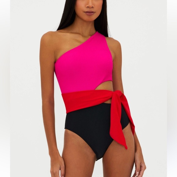 New! Beach Riot Carlie color block side tie one piece swimsuit 24381 - Picture 1 of 8